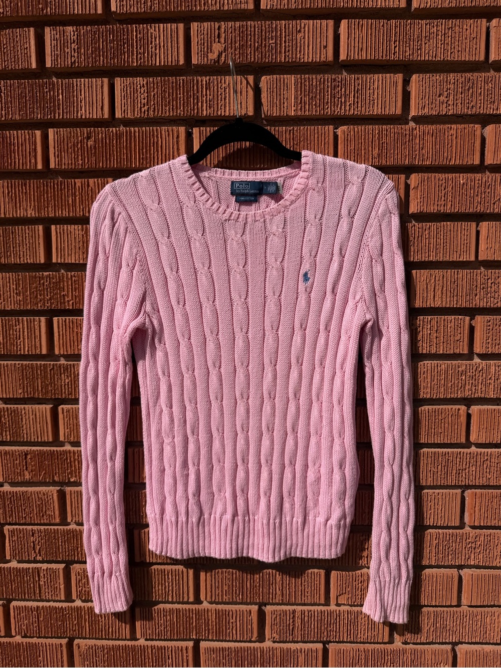 UPDATED PICS: Ralph Lauren Light Pink Cable-Knit Crewneck Sweater with Polo Logo - Picture 12 of 15
